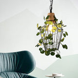 Vintage Black Metal Pendant Lamp With Led Bulb Cage For Restaurants And Plants