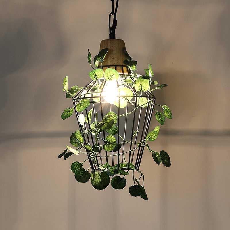 Vintage Black Metal Pendant Lamp With Led Bulb Cage For Restaurants And Plants