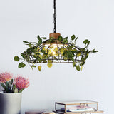 Vintage Black Metal Pendant Lamp With Led Bulb Cage For Restaurants And Plants