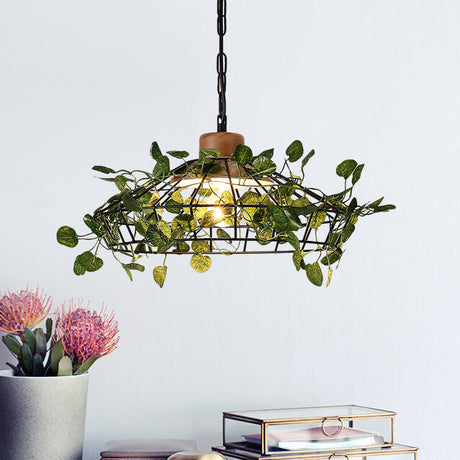 Vintage Black Metal Pendant Lamp With Led Bulb Cage For Restaurants And Plants