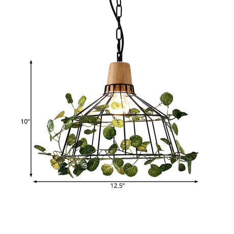 Vintage Black Metal Pendant Lamp With Led Bulb Cage For Restaurants And Plants