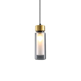 Sleek 1-Light Hanging Lamp With Clear And White Glass Shade - Brass Cylindrical Pendant