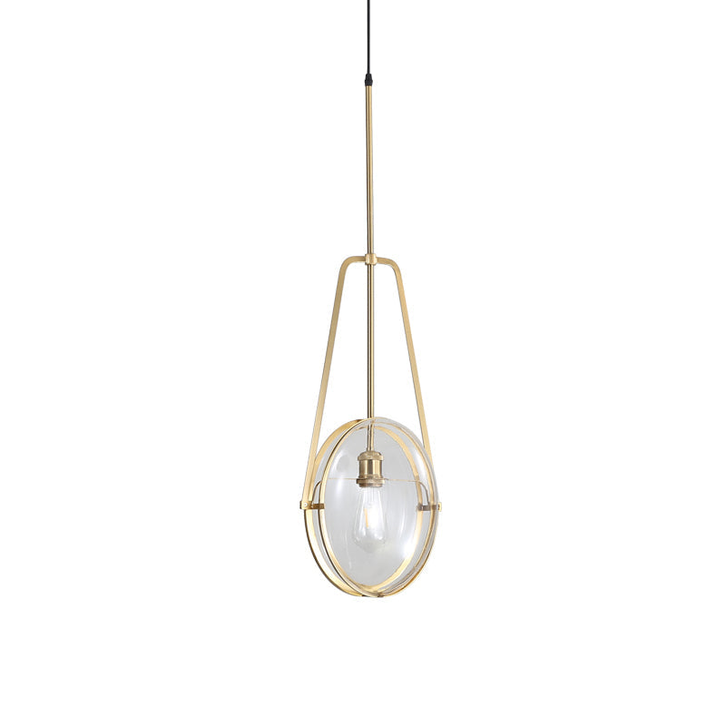 Contemporary Brass Oval Pendant Light With Clear Glass And Halberd Frame - 1-Light Ceiling Lamp