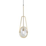 Contemporary Brass Oval Pendant Light With Clear Glass And Halberd Frame - 1-Light Ceiling Lamp