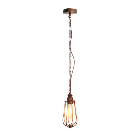 Vintage Black/Rust Pendant Ceiling Lamp With Caged Metal Shade - 1 Light Bedroom Fixture