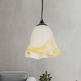 Black Floral Ceiling Hang Light With White Frosted Shade