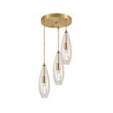 Modern Brass Waterdrop Multi Light Pendant With Clear Glass Suspension - 3 Bulbs | Round Canopy