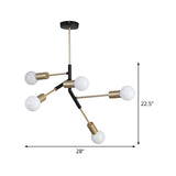 Minimalist Brass Chandelier With 5 Branch Metallic Lights For Living Room Ceiling