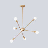 Modernist Metallic Chandelier With 6 Brass Heads For Living Room Ceiling