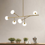 Simple Iron Branch Pendant Light Fixture - 6-Bulb Brass Chandelier For Living Room
