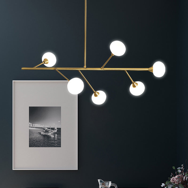 Simple Iron Branch Pendant Light Fixture - 6-Bulb Brass Chandelier For Living Room