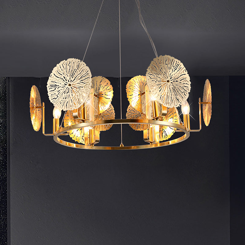 Lotus Leaf Chandelier: Post-Modern Metal Hanging Light - 6 Lights Brass Finish & Ring Design Ideal