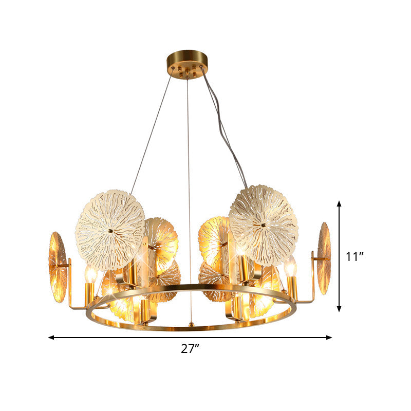 Lotus Leaf Chandelier: Post-Modern Metal Hanging Light - 6 Lights Brass Finish & Ring Design Ideal