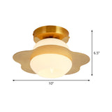 Contemporary Gold Flush Mount Hallway Light With White Glass Shade
