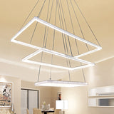 Modernist White Rectangular Chandelier - 3 Light Metal Pendant Ceiling Lamp In White/Warm/Natural