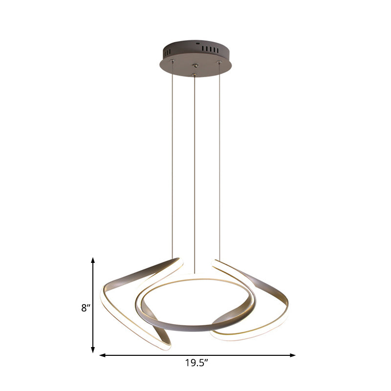 Modern Grey Chandelier With Wave Acrylic Shade - 3/5/6 Lights Dining Room Pendant Light (White/Warm
