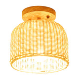 Contemporary Beige Bowl/Cylindrical Bamboo Ceiling Mount Light Fixture - 1 Head Semi-Mount Lighting