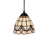 Tiffany-Style Beige Stained Glass Flared Ceiling Lamp