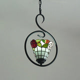 Tiffany Style Yellow And Blue/White 1-Light Pendant Light Fixture - Stainless Glass Hanging Ceiling