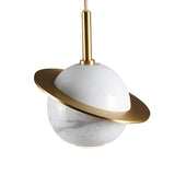 Modern Led Marble Sphere Ceiling Pendant Lamp With Trapped Ring - White/Black/Green Finish