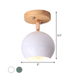 Sleek Adjustable Semi Ceiling Flush Mount With Round Wood Canopy - White/Green Ball Mounted Light