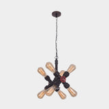 Farmhouse Cross Pipe Pendant Chandelier - 8-Light Metal Ceiling Lamp In Black For Living Room