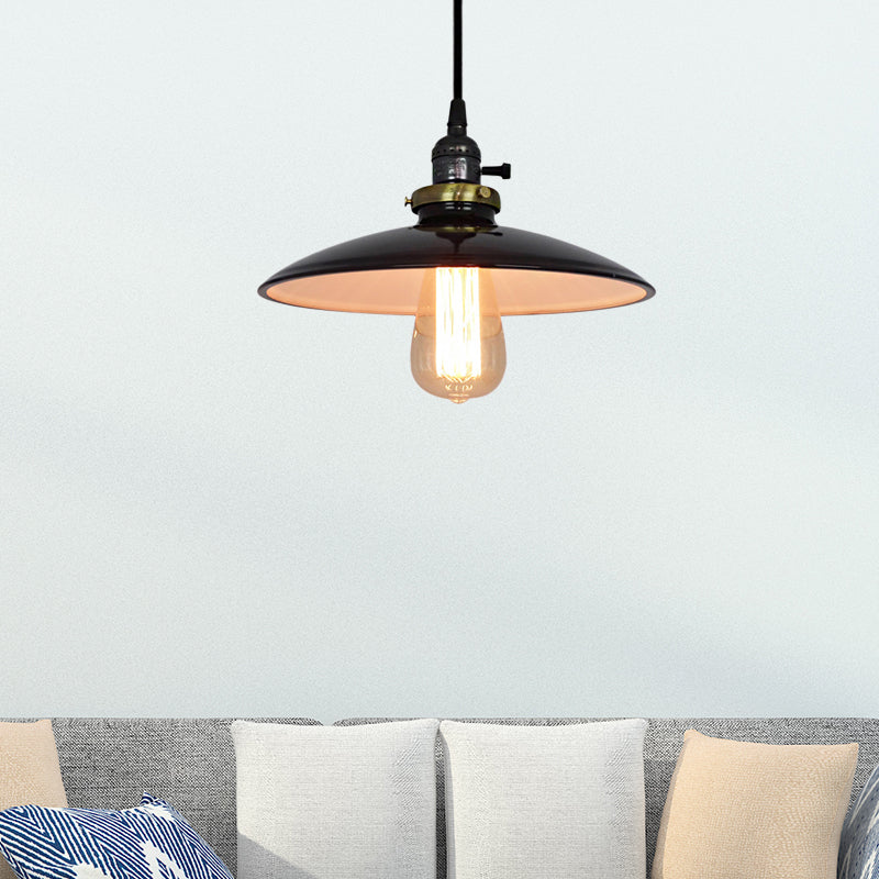 Vintage Metal Flared Hanging 1-Light Pendant Lamp For Balcony Ceiling In White/Black