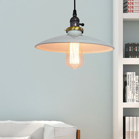 Vintage Metal Flared Hanging 1-Light Pendant Lamp For Balcony Ceiling In White/Black