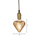 Amber Glass And Brass Industrial Heart Pendant Lamp With Down Lighting