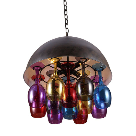Vintage Dome Iron Chandelier With 4 Lights: Restaurant Pendant Lamp In Black Colorful Wine Cup Deco