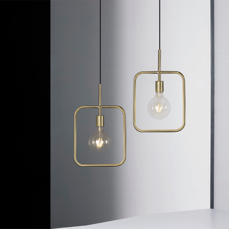 Contemporary Gold Metal Pendant Light With Exposed Bulb And Skeleton Design
