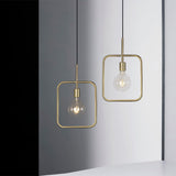 Contemporary Gold Metal Pendant Light With Exposed Bulb And Skeleton Design