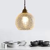 Translucent Crackle Glass Pendant Light Kit - Minimalist Spherical Design For Dining Room
