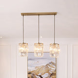 Modern Prismatic Crystal 3-Light Gold Pendant With 2 Layers And Linear/Round Canopy / Linear