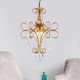 Modern Gold Arm Frame Chandelier With Glass Strand - 3 Lights