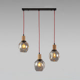 Industrial Dining Room Pendant: 3-Light Hanging Light With Blown Glass Bubble Shades In Clear Amber