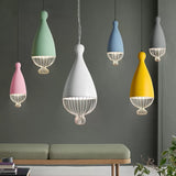 7/10/15 W Teardrop Metal Hanging Lamp With Cage Shade - Macaron Style Kitchen Pendant Light 1 Head