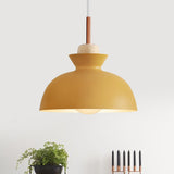 Contemporary Dome/Cone Metal Pendant Light With 1 In Grey Yellow And Green / Dome