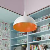 Simple Metal Dome Pendant Lamp With 1 Light In Orange/Blue/Chrome For Dining Room - 10/16 Wide