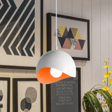 Modern Metal Dome Ceiling Light With Adjustable Height - Inner Pink/Yellow 1-Bulb Fixture 8/12 Width