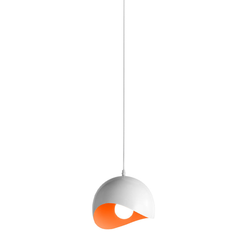 Modern Metal Dome Ceiling Light With Adjustable Height - Inner Pink/Yellow 1-Bulb Fixture 8/12 Width