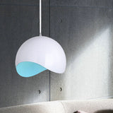 Modern Metal Dome Ceiling Light With Adjustable Height - Inner Pink/Yellow 1-Bulb Fixture 8/12 Width