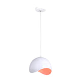 Modern Metal Dome Ceiling Light With Adjustable Height - Inner Pink/Yellow 1-Bulb Fixture 8/12 Width