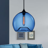 Modern Glass Ball Shade Suspension Light - 1-Light Red/Brown/Blue Hanging Ceiling