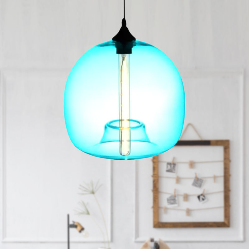 Modern Glass Ball Shade Suspension Light - 1-Light Red/Brown/Blue Hanging Ceiling