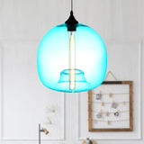 Modern Glass Ball Shade Suspension Light - 1-Light Red/Brown/Blue Hanging Ceiling