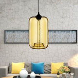 Contemporary 1-Light Hanging Lamp With Cylinder Glass Shade - Red/Brown/Blue Ceiling Light