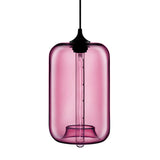 Contemporary 1-Light Hanging Lamp With Cylinder Glass Shade - Red/Brown/Blue Ceiling Light