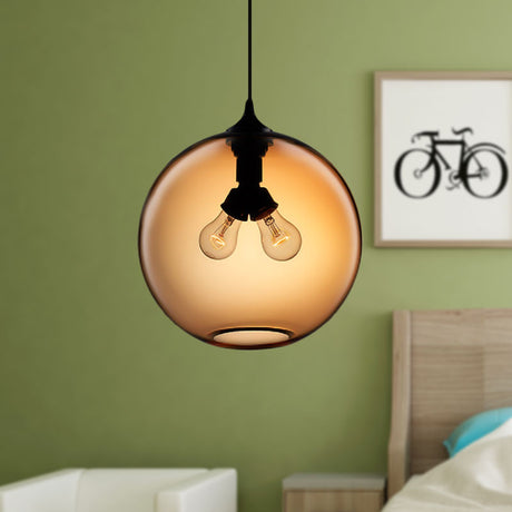 Modern Glass Globe Pendant Light - Red/Brown/Clear 2 Lights Brown