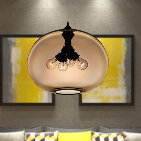 Modern Brown/Clear/Amber 4-Light Ceiling Pendant With Oval Glass Shade